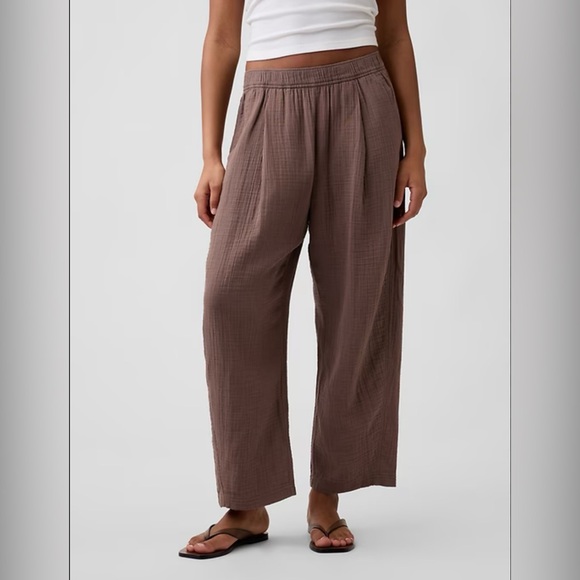GAP Pants - GAP Easy Gauze Barrel Pants Brown High Rise Elastic Waist L